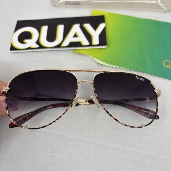 Quay High Key Mini 1212 Sunglasses Gold Tone Tortoise Aviator Polarized Womens - Picture 2 of 8